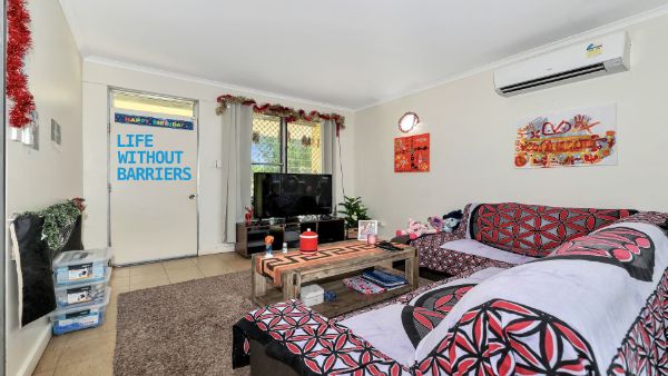 Lounge and TV 1 with logo