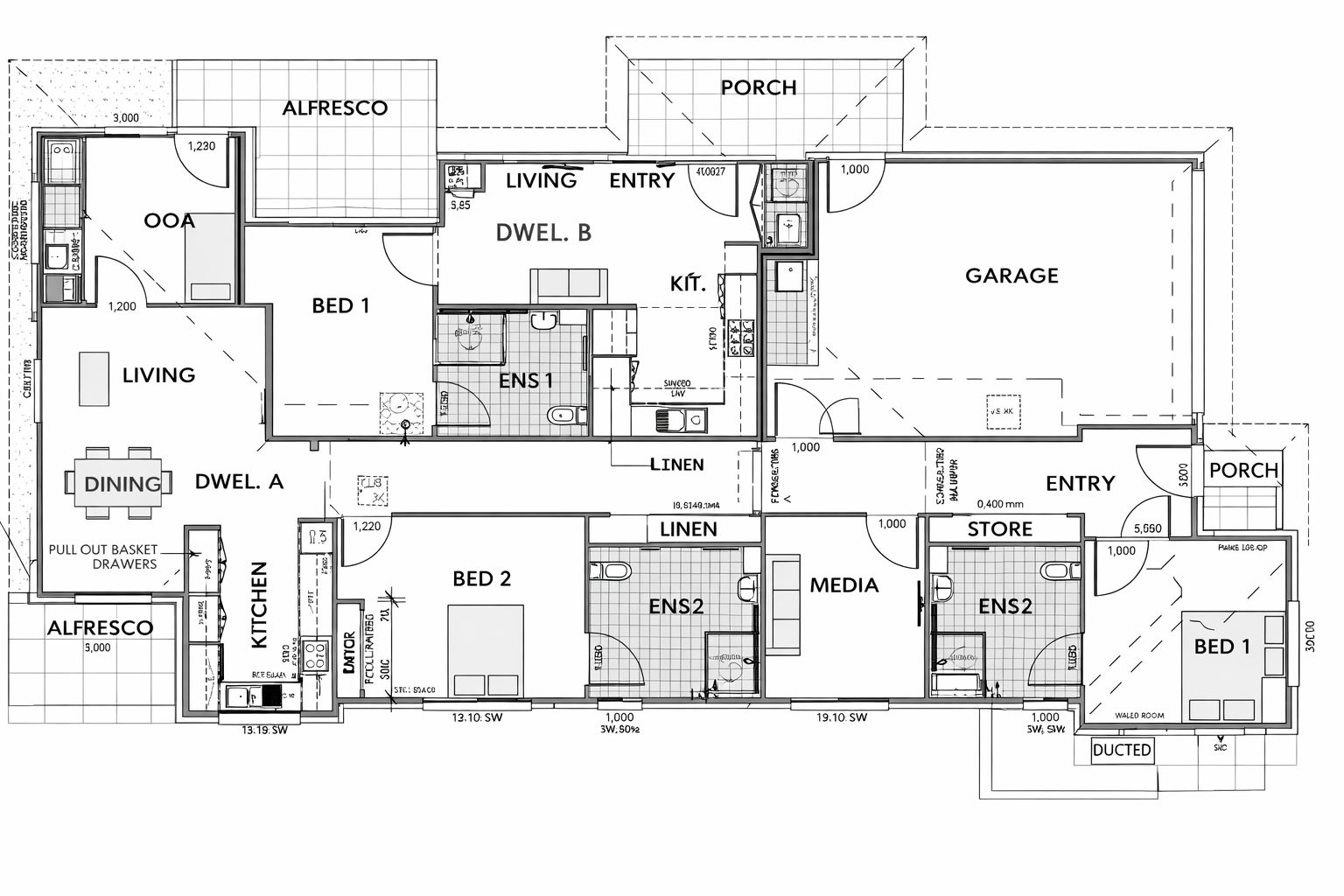 Floor plan of dual dwelling house
